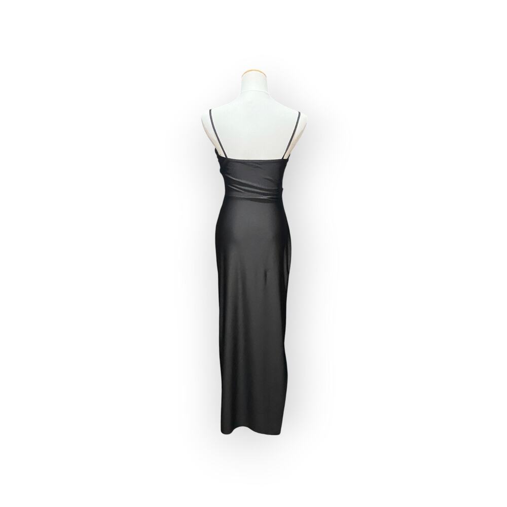 Black Satin Ruched Slip Dress Midi Cocktail Evening Party Dress Womens Large - Picture 4 of 10